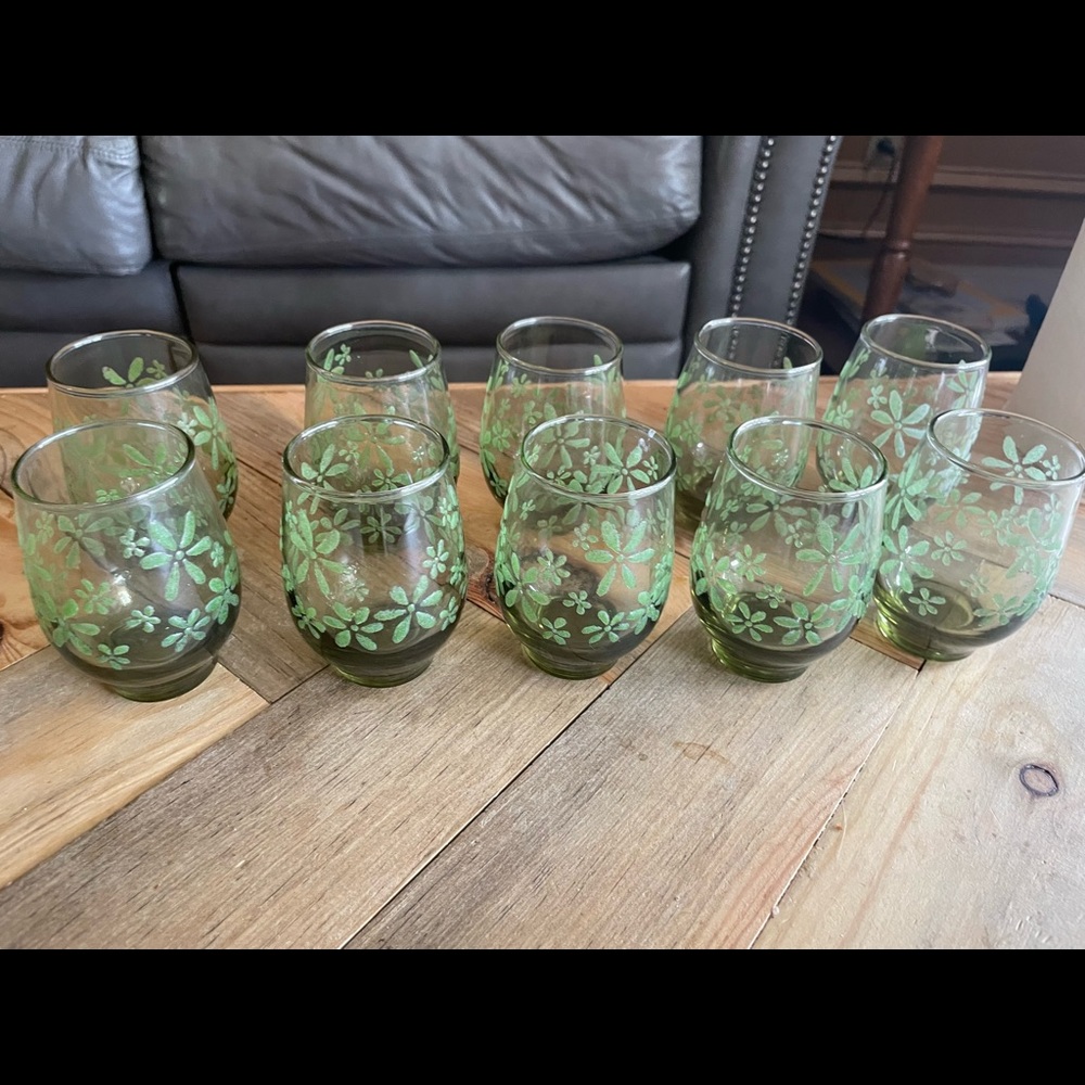10 Libby Mint Bouquet juice glasses